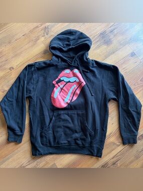 Rolling Stones 2-sided Black Hoodie with Red Tongue Graphic L
